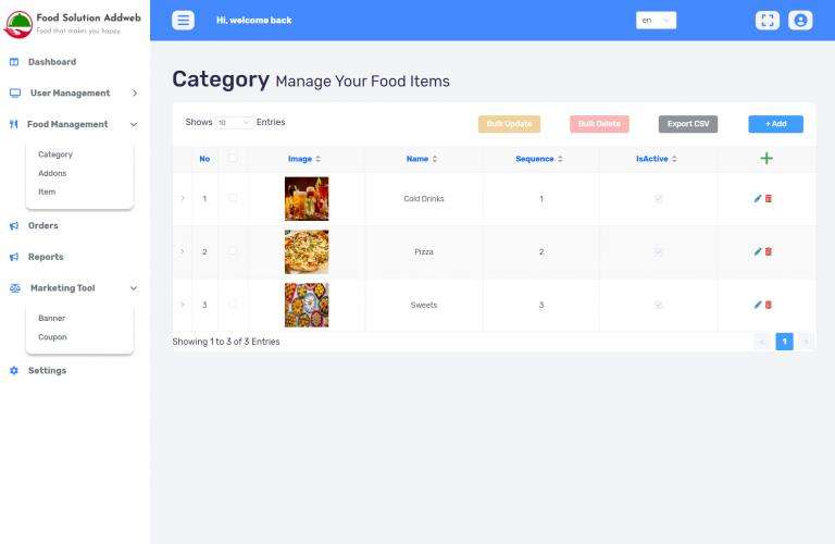 Food app solution category