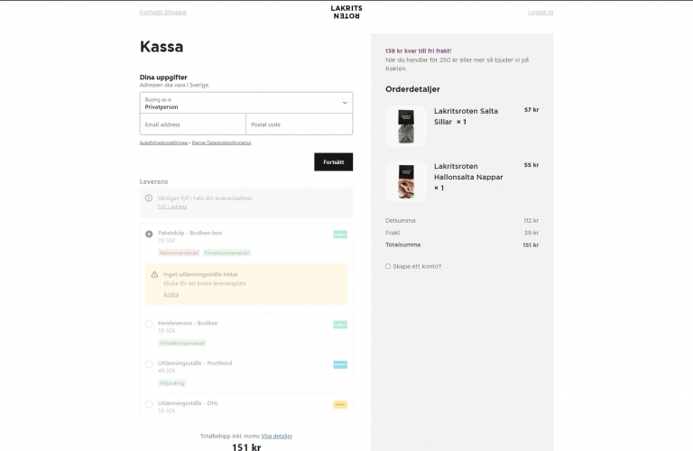 Checkout screen