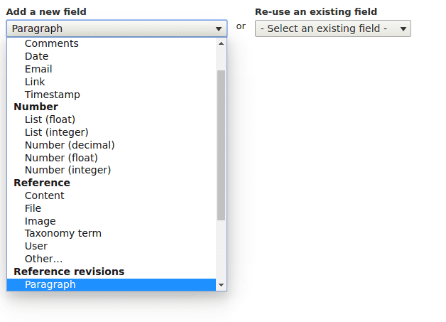 Add paragraph field in the content type