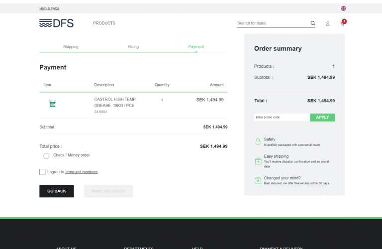 DFS Payment Screen 