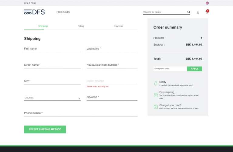 DFS Shipping Screen