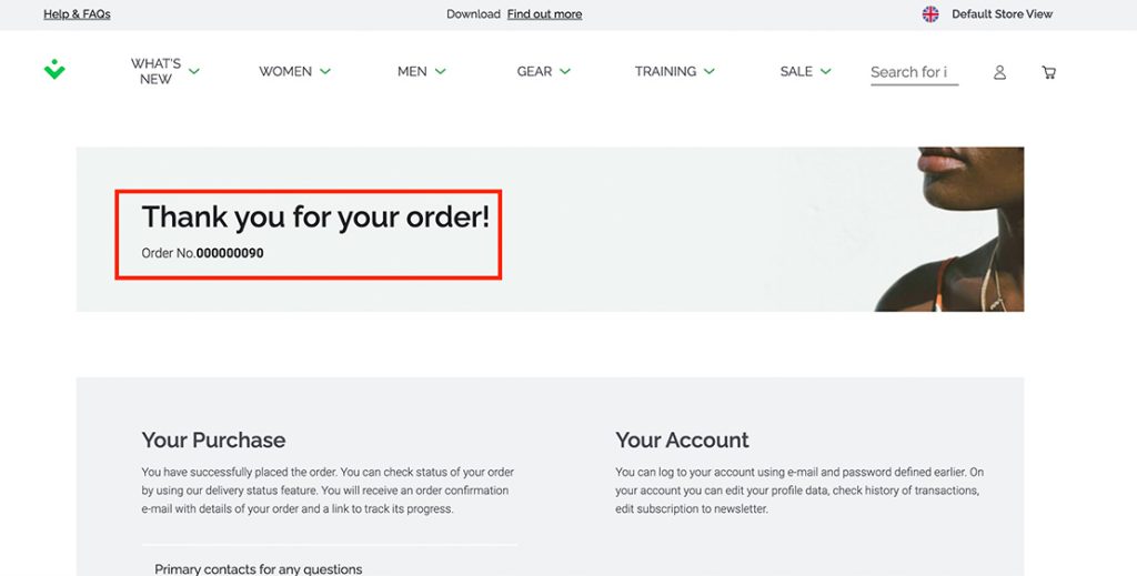 order confirmation page