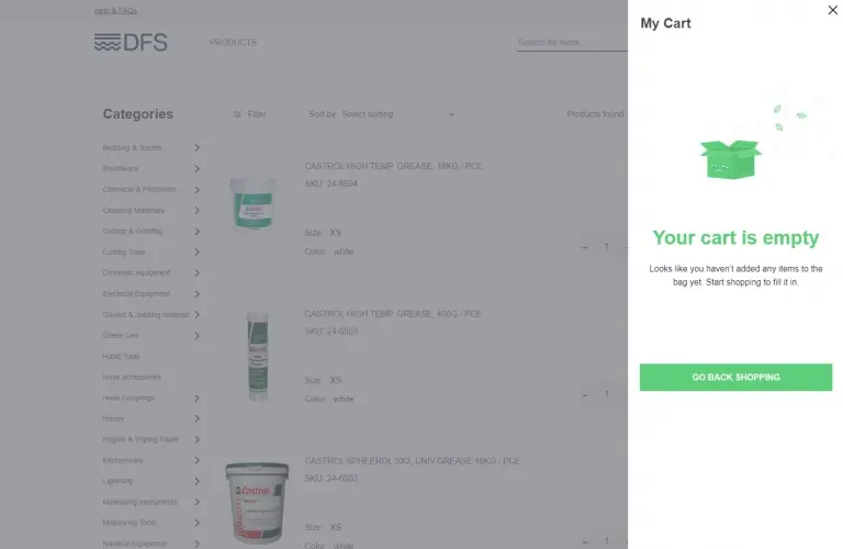 DFS Empty Cart Screen