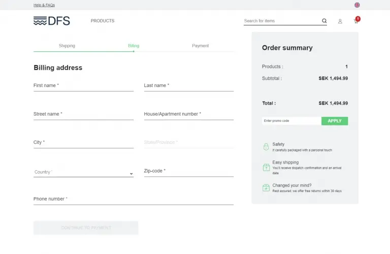 DFS Billing Screen