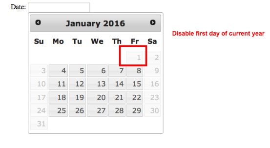 Disable First Day of Current Year