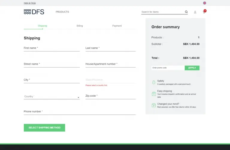 DFS Shipping Screen