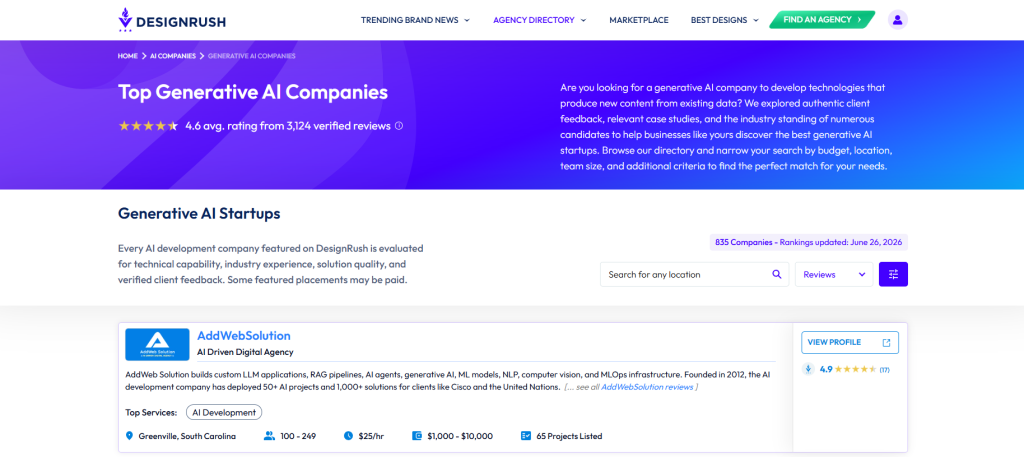 designrush AI companies