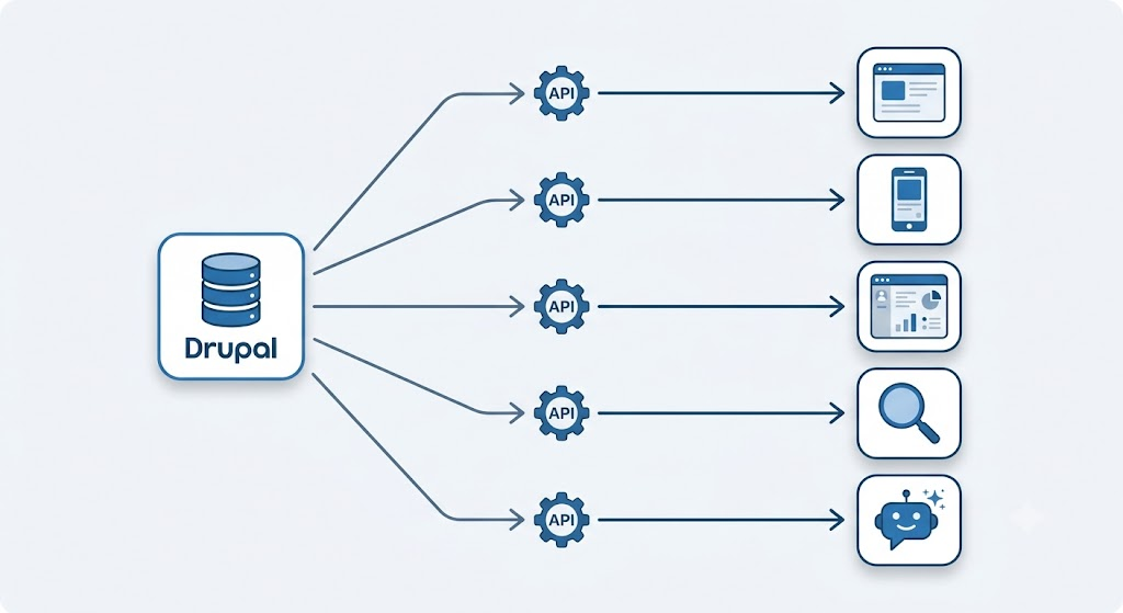 Drupal API-driven architecture connecting multiple digital experiences