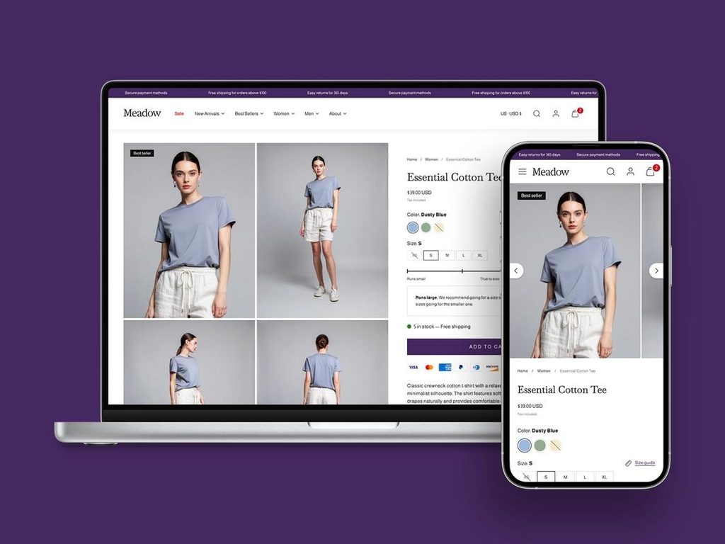 Ecommerce website displayed across desktop and mobile devices with product listings and shopping functionality.